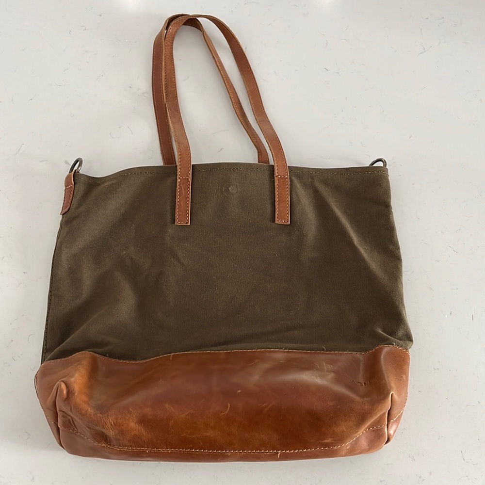 Able Olive Canvas and Brown Leather Tote